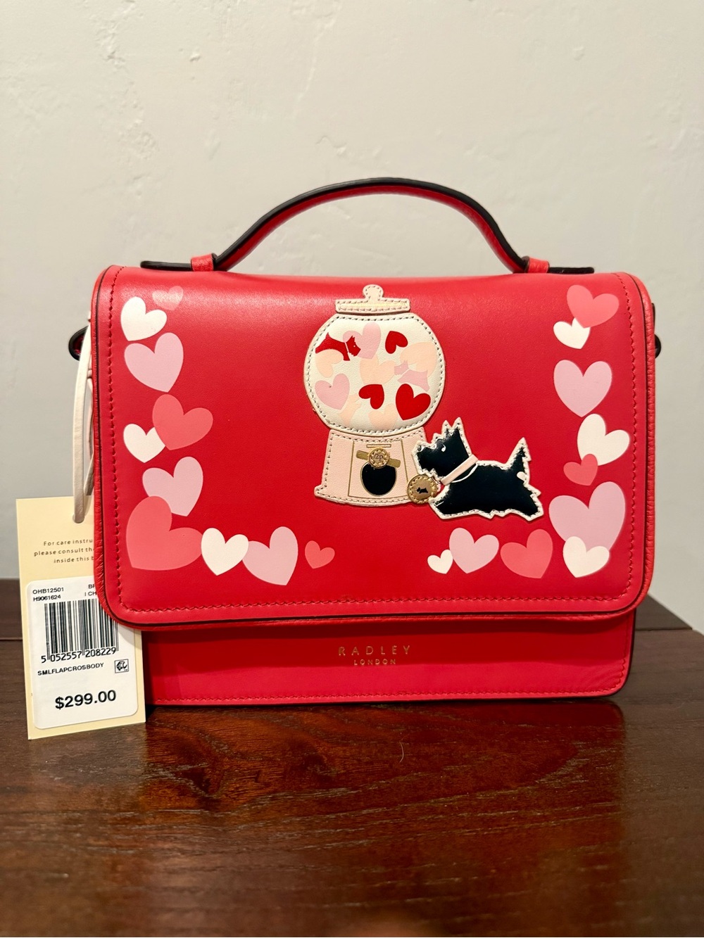 NWT RARE Radley London small flap crossbody bag in I choose You red hearts.